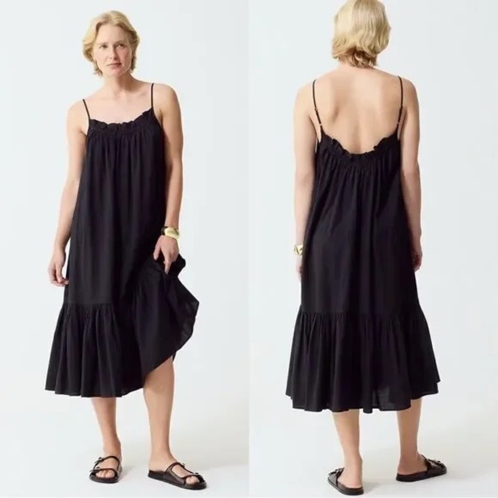 Black Spaghetti Strap Ruffle-Hem Dress